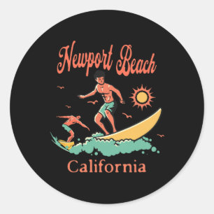 Pegatina Redonda California Newport Beach Ca Surfista Surfing Pesca