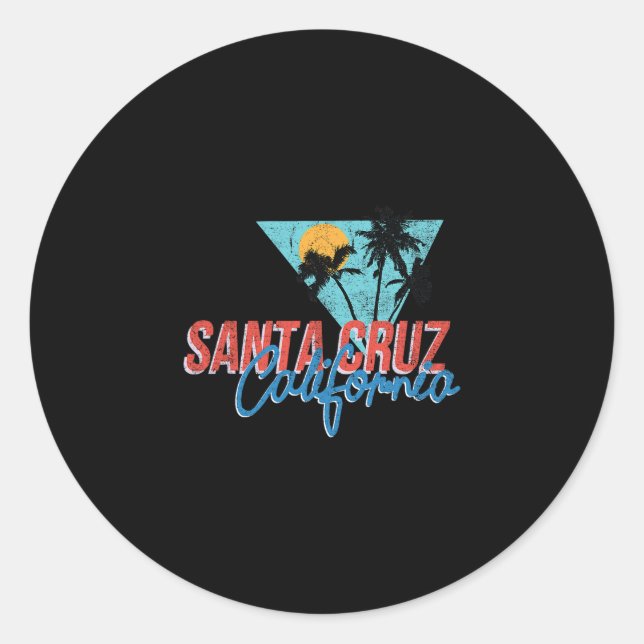 Pegatina Redonda California Palm Tree Santa Cruz Beach Summer Vacat (Anverso)