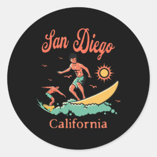 Pegatina Redonda California San Diego Ca Surfista Surfing Playa Vac