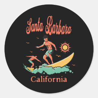 Pegatina Redonda California Santa Rra Ca Surfer Surfing Beach Vacat