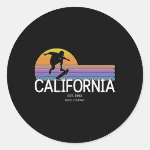 Pegatina Redonda California Skate Company Retro Skater Atardecer
