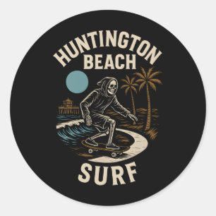 Pegatina Redonda California Surfing Huntington Beach Surf Retro Hom
