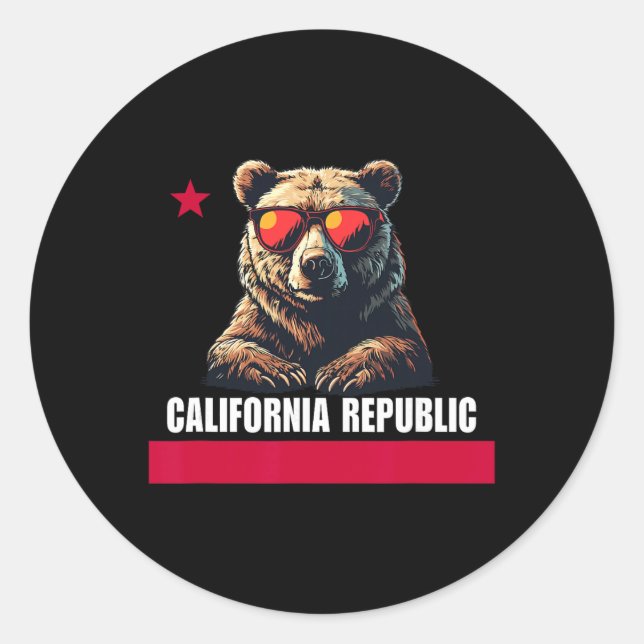 Pegatina Redonda California The Golden State Bear Flag  (Anverso)