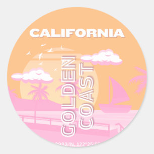 Pegatina Redonda California, Travel Art, Preppy, Preppy Travel