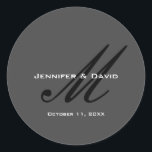 Pegatina Redonda Caligrafía clásica Monograma Boda Gris<br><div class="desc">Puede cambiar fácilmente las fuentes y los colores. También puede agregar su logotipo y la imagen de fondo como desee.</div>