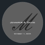 Pegatina Redonda Caligrafía clásica Monograma Boda Gris<br><div class="desc">Puede cambiar fácilmente las fuentes y los colores. También puede agregar su logotipo y la imagen de fondo como desee.</div>