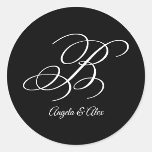 Pegatina Redonda Caligrafía de boda Letra B mayúscula monograma
