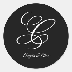 Pegatina Redonda Caligrafía de boda Letra C mayúscula elegante Mono