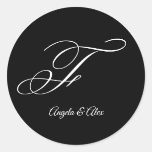 Pegatina Redonda Caligrafía de Boda Letra F mayúscula Monograma