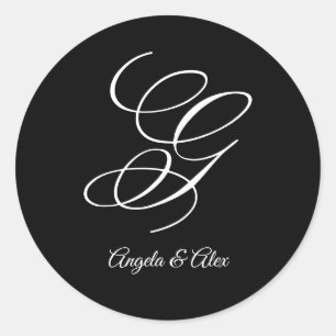 Pegatina Redonda Caligrafía de Boda Letra G Mayúscula Monograma