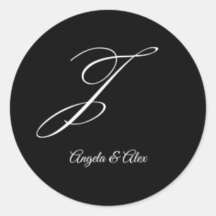Pegatina Redonda Caligrafía de Boda Letra J Mayúscula Fantasía Mono