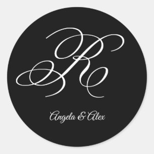 Pegatina Redonda Caligrafía de Boda Letra R Mayúscula Monograma