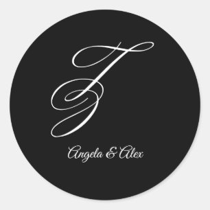 Pegatina Redonda Caligrafía de Boda Letra Z Monograma Elegante
