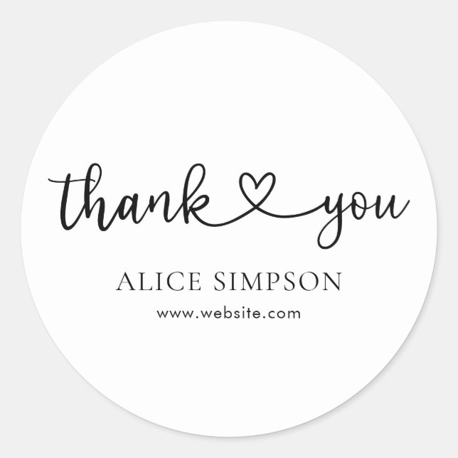 Pegatina Redonda Caligrafía de corazón lindo Gracias (Anverso)