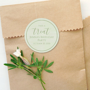 Pegatina Redonda Caligrafía de cumpleaños verde simple acuarela