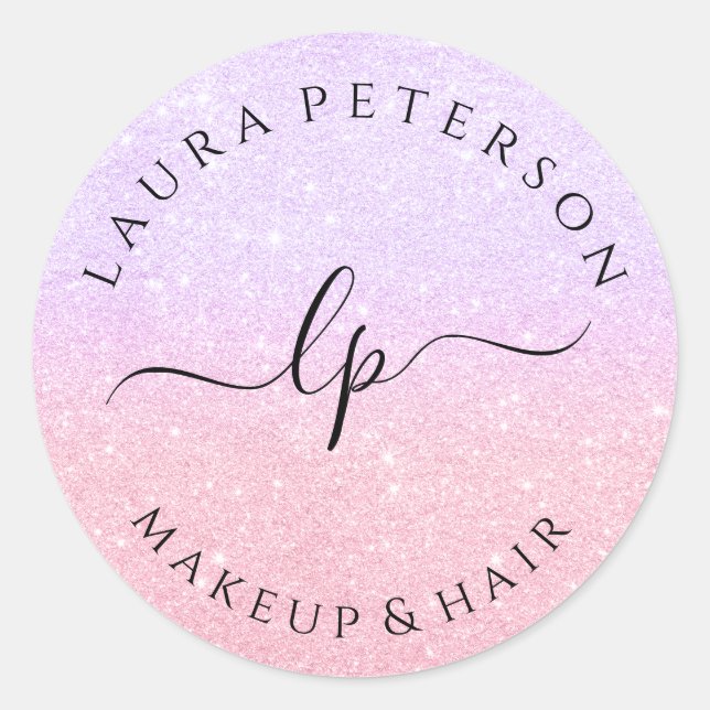 Pegatina Redonda caligrafía de escritura manuscrita de Rosa purpuri (Anverso)