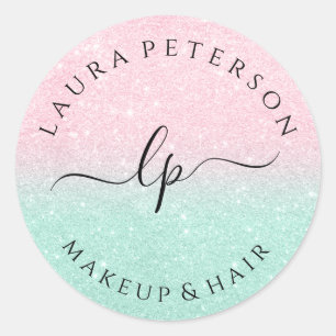 Pegatina Redonda caligrafía de escritura manuscrita de Rosa purpuri