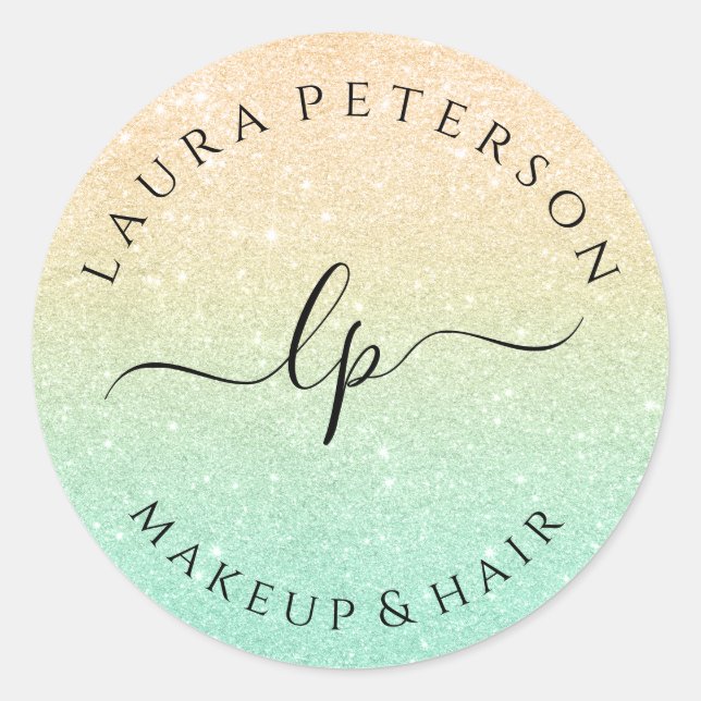 Pegatina Redonda Caligrafía de escritura manuscrita del purpurina d (Anverso)