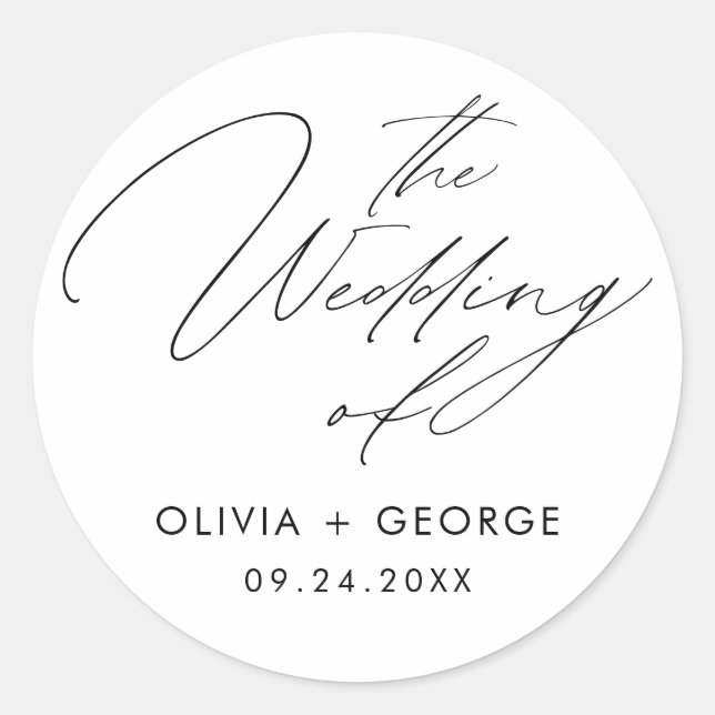 Pegatina Redonda Caligrafía de escritura moderna en negro (Anverso)