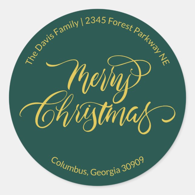 Pegatina Redonda Caligrafía de guión Feliz Navidad Dirección de dev (Anverso)