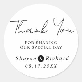 Pegatina Redonda Caligrafía de guiones Gracias boda