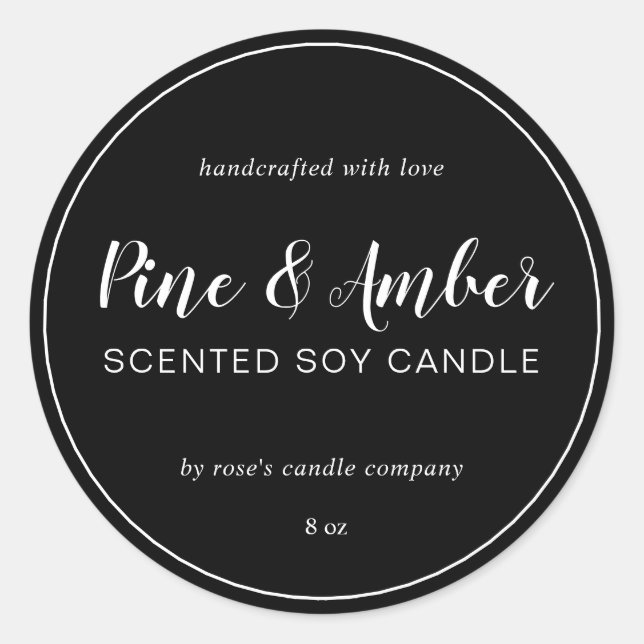 Pegatina Redonda Caligrafía de la Moda de velas de soja casera negr (Anverso)