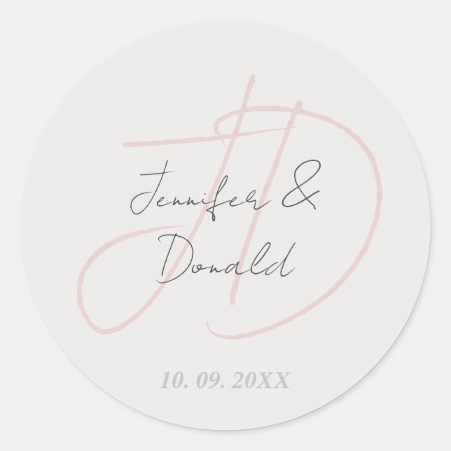 Pegatina Redonda Caligrafía de monograma de letra clásica de moda (Anverso)