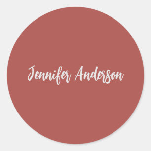 Pegatina Redonda Caligrafía Elegante Rojo de ladrillo personalizado