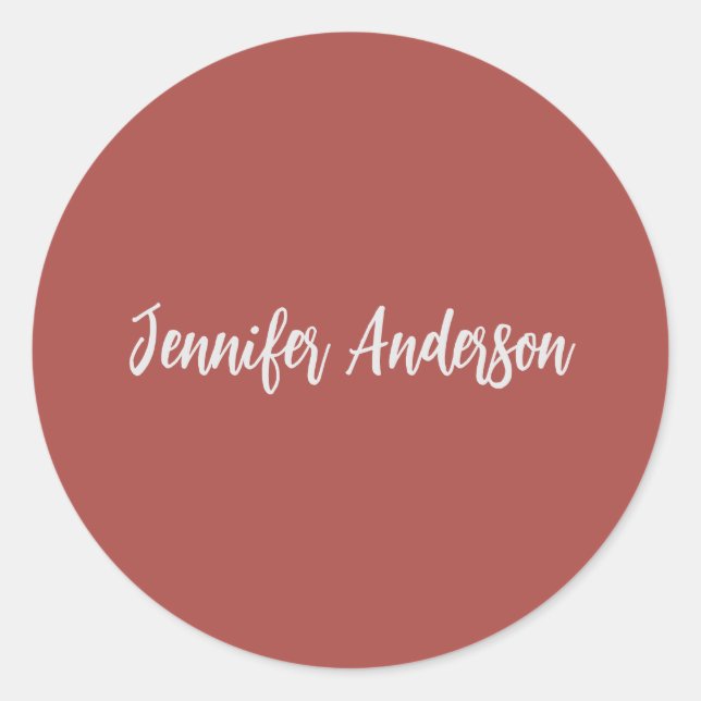 Pegatina Redonda Caligrafía Elegante Rojo de ladrillo personalizado (Anverso)