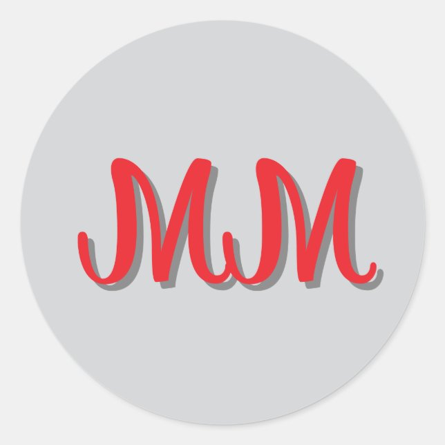 Pegatina Redonda Caligrafía gris rojo monogramada (Anverso)