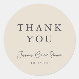 Pegatina Redonda Caligrafía Mínima Ducha Marfil Bridal Gracias