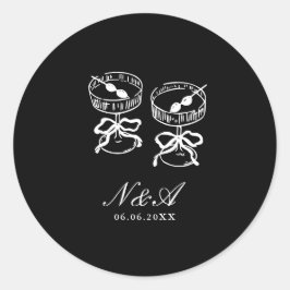 Pegatina Redonda Caligrafía moderna Boda blanco negro