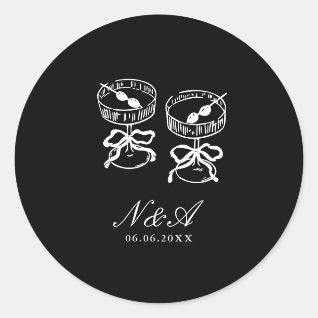 Pegatina Redonda Caligrafía moderna Boda blanco negro (Anverso)