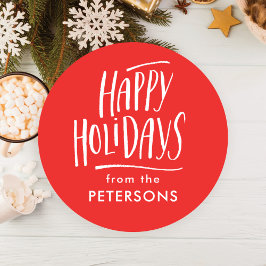 Pegatina Redonda Caligrafía moderna Festividades felices rojas