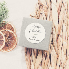 Pegatina Redonda Caligrafía navideña y nombre familiar Pine