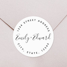 Pegatina Redonda Caligrafía Pareja Nombres Dirección Circular Boda