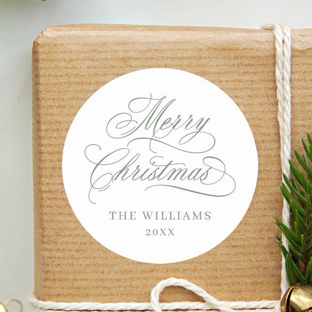 Pegatina Redonda Caligrafía romántica Feliz Navidad Sage sedoso (Subido por el creador)