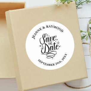 Pegatina Redonda Caligrafía Romántica Personalizada Compromiso Boda