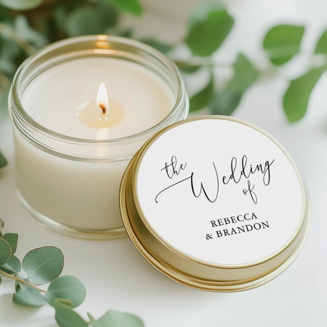 Pegatina Redonda Caligrafía simple Boda Rústico blanco y negro (Subido por el creador)