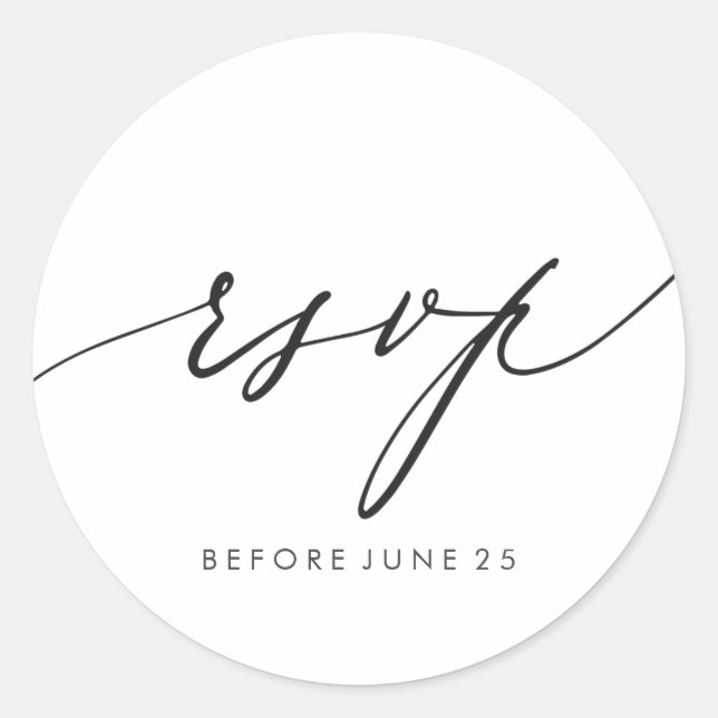 Pegatina Redonda Caligrafía simple elegante blanco negro RSVP (Anverso)