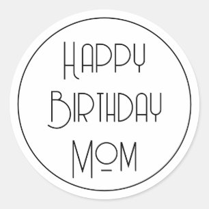 Pegatina Redonda Caligrafía Simple Feliz Cumpleaños Mamá