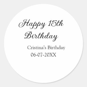 Pegatina Redonda caligrafía simple mínimo feliz 15 cumpleaños