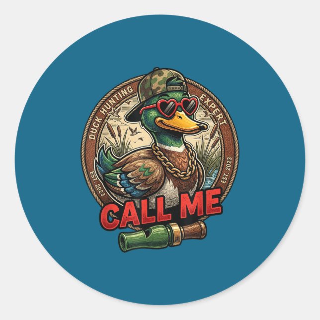 Pegatina Redonda Call Me Duck Hunting Retro Valentine's Day Men Wom (Anverso)