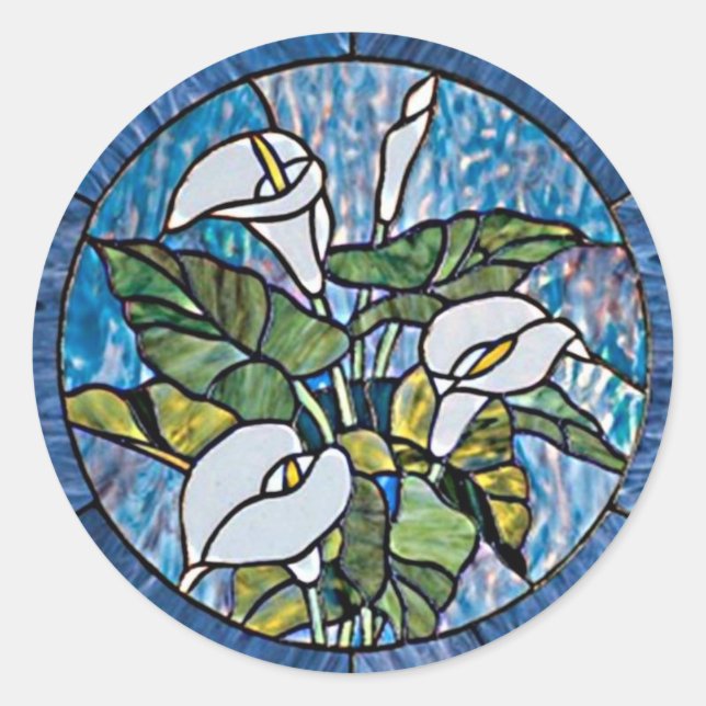 Pegatina Redonda Calla Lilies Stain Glass Look (Anverso)