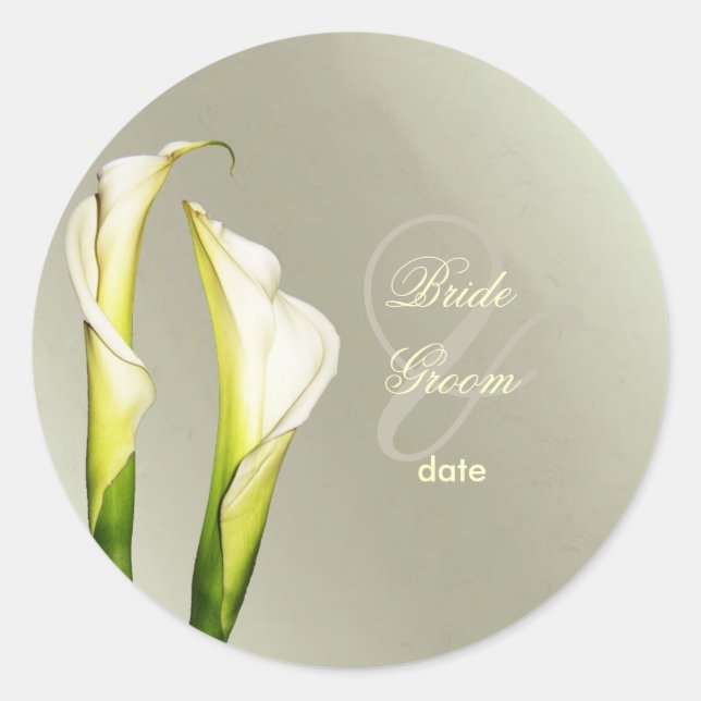 Pegatina Redonda Calla Lillies stickers de bodas (Anverso)