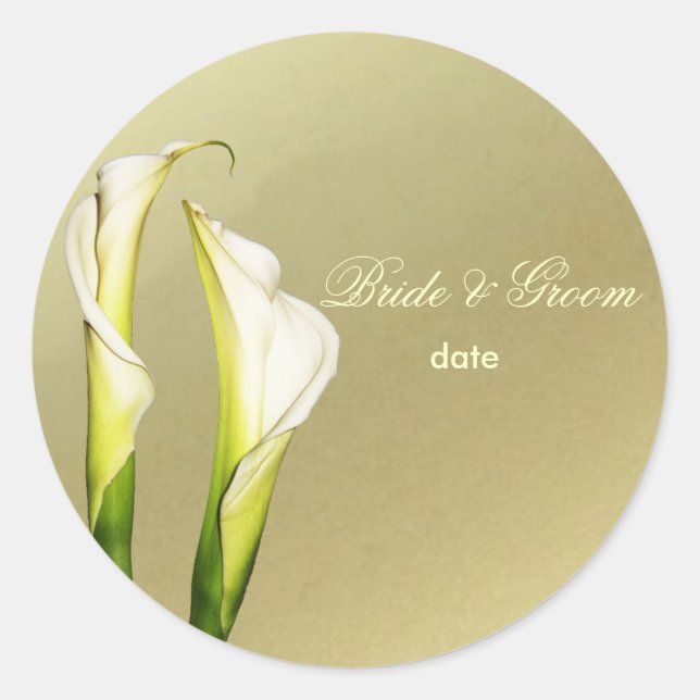 Pegatina Redonda Calla Lillies stickers de bodas (Anverso)
