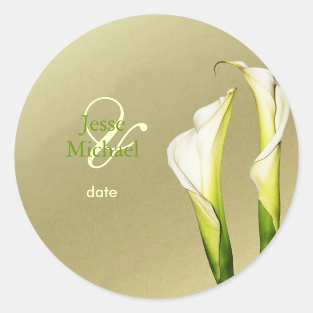 Pegatina Redonda Calla Lillies stickers de bodas (Anverso)
