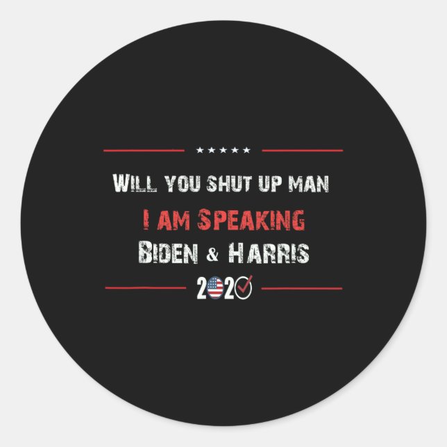 Pegatina Redonda Cállate Hombre, Hablo Biden Y amp; Harris 2 (Anverso)