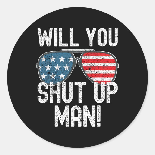 Pegatina Redonda ¡Cállate hombre! Joe Biden (Anverso)