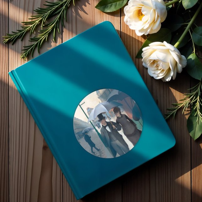 Pegatina Redonda Calle de París; Día de lluvia, por G. Caillebotte, (Subido por el creador)